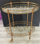 Vtg Gold Etch GlassRolling Bar Cart Tea Drinks Trolley Utility Wine Rack 60’s
