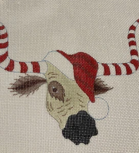 Beau Geste Needlepoint Hand Painted Canvas Longhorn Striped Santa HolidayLights - Picture 1 of 5