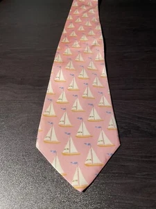 Banana Republic Vintage Sailboat Pink Silk Tie - Picture 1 of 5