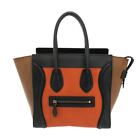 Auth CELINE Luggage Micro Shopper Orange Black Brown Leather Handbag