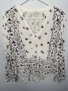 Blusa para mujer Lucky Brand talla grande mangas campana crema negra bordada boho - Imagen 1 de 10