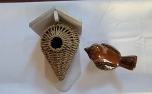 Woven Birdhouse & Ceramic Bird - Picture 1 of 15