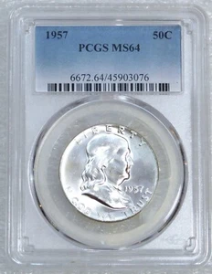 Medio dólar P Franklin 1957 graduación profesional MS64 90 % FBL brillo escarchado nuevo soporte #S74Z - Imagen 1 de 4