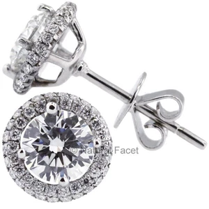 1.32ctw F/VS1/VG Round AGI Certified Diamonds 18k White Gold Halo Earrings 8.6mm - Picture 1 of 6