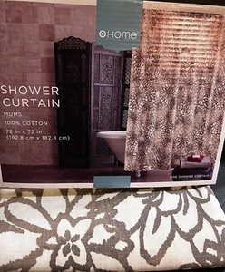 Home Fabric Shower Curtain 100% Cotton "Mums" Browns/Ivory Bath Flowers Neutral - Picture 1 of 7