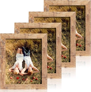 8x10 Bilderrahmen 4er Set, rustikal braun mit Echtglas Bilderrahmen Schreibtisch - Bild 1 von 12