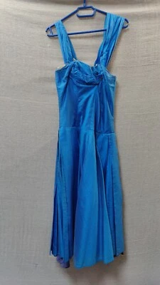 VESTIDO VINTAGE - Talla Pequeña - Azul Eléctrico - Tela tipo tafetán deshuesado - Estilo corsé - Foto 1 de 4
