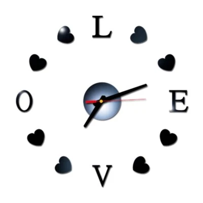 LOVE AND HEART 3D DIY Acrylic Mirror Stickers Home Décor Large Silent Wall Clock - Image 1 of 4