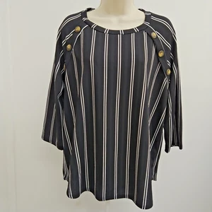 Nouvida Womens Top Shirt Blouse Size X Large Black Striped 3/4 Sleeve Flowy - Picture 1 of 11