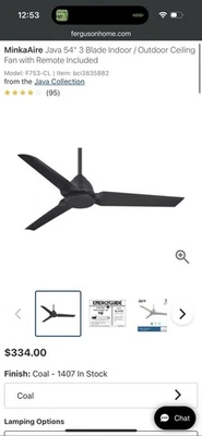 MINKA-AIRE F753-CL Java 54 Inch Outdoor 3 Blade Ceiling Fan in Large, Coal - Image 1 of 4