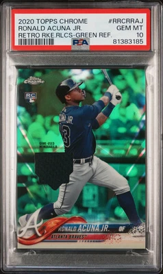 2020 Topps Chrome Ronald Acuna JR. Retro Rookie Relics Green Refractor PSA 10 - Image 1 of 2