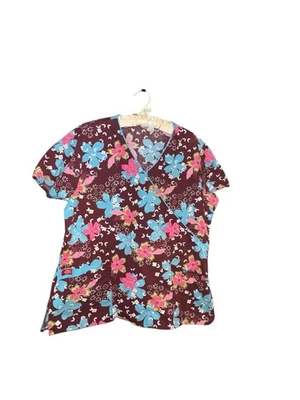 Blusa Médica Estampada Floral Dickies Borgoña Rosa Azul Atado para Mujer Talla XL Foto 1 de 4