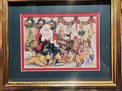 Peggy Abrams Santas Workshop Framed 9.5 in x11.5 in Signed - Image 1 of 4