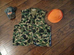 Vintage SafTbak Mens Hunting Vest Brown Duck Camo USA Made Xl+Realtree Cap+hat - Picture 1 of 7