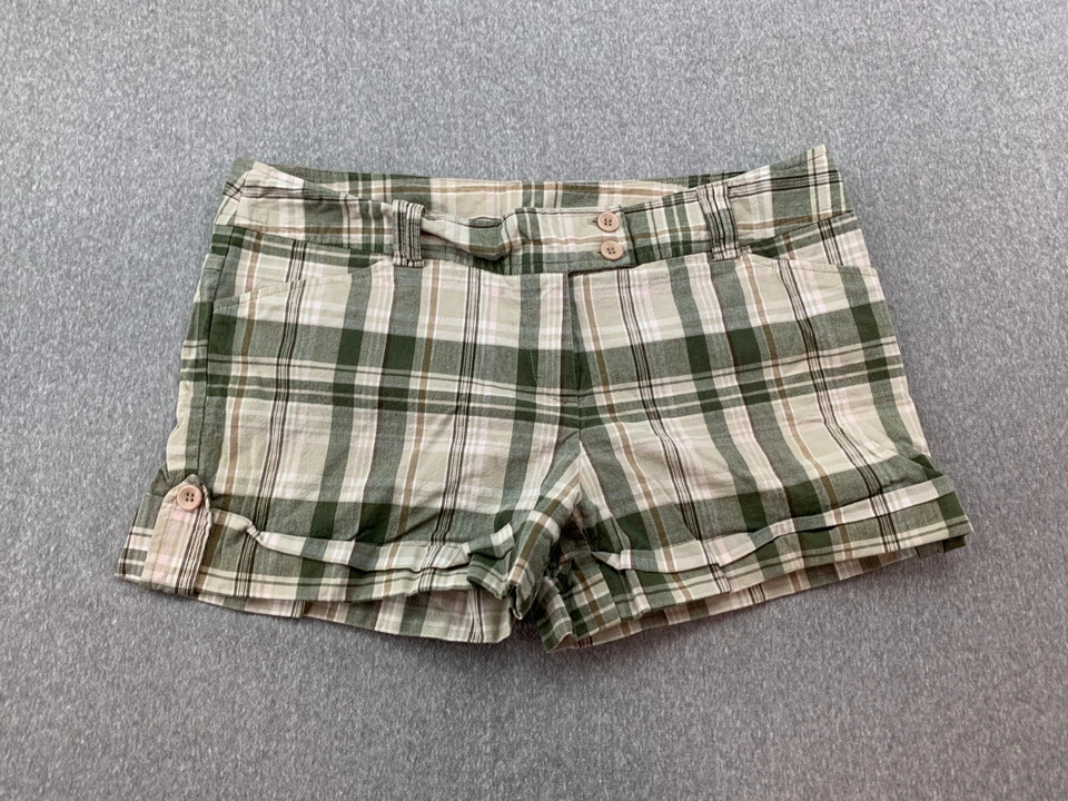 Pantalones Cortos Tracy Evans Roll Tab Puño Mujer Talla 11 Verde Beige A Cuadros 3 pulgadas Entrepierna Foto 1 de 4