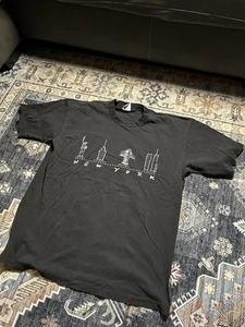 Vintage 90s NYC Gravity Graphics T Shirt XL World Trade Center Black Faded - Picture 1 of 6