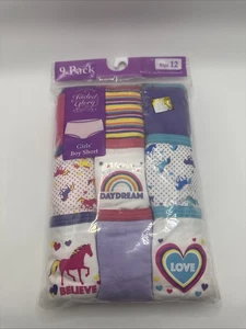 Girls Panties 9 PAIR BOYSHORTS Pink Turquoise White HORSES HEARTS RAINBOW Sz 12 - Picture 1 of 2