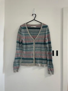 Seasalt Cardigan Womens Size UK 8 Grey Fair Isle Long Sleeve Wool Blend Sandip - Picture 1 of 11