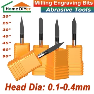 Solid Carbide End Mill 20°-90° Coated Milling Cutters Engraving Bits 0.1-0.4mm - Picture 1 of 33