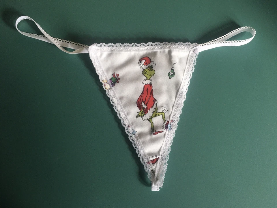 Womens White GRINCH Who Stole Christmas Gstring Thong Sexy Panties Underwear - Image 1 of 1