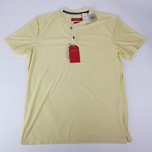 Bruno Milano Mens Shirt Large Short Sleeve Henley Yellow Striped Super Soft New