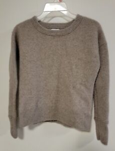 Nicole Miller 100% Cashmere 2 Ply Oatmeal Small Luxe Soft Thermal Knit Tan Top