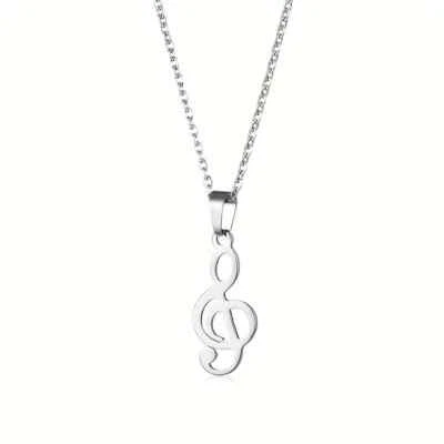 Collana con Chiave di Violino Acciaio inox argento ciondolo Musica da Uomo Donna - Immagine 1 di 4