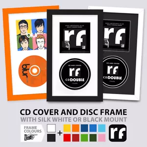 CD Frame 'Disc AND Cover' - Black, White & Colours + UV Glass & Mount Options - Picture 1 of 17