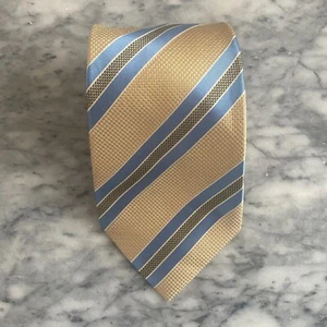 Henry Jacobson 100% Silk Yellow and Blue Jacquard Stripe Necktie Handmade~4" J17 - Picture 1 of 7