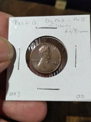 1982 D Lincoln Memorial Cent Error Die chip in the "B" of Liberty AU Brown 003 - Image 1 of 4