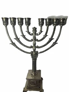 Vintage Silverplate Menorah Hannukah Judaica Large 15.5 Inc - Picture 1 of 10