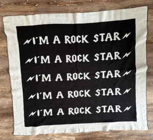 Koala Baby Blanket I'm a Rock Star Black White Knit 30x30 Lightening Bolt - Picture 1 of 8