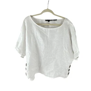 Harve Benard Women's White Pure Linen Blouse Buttoned Detail Size L Oversized - Picture 1 of 8