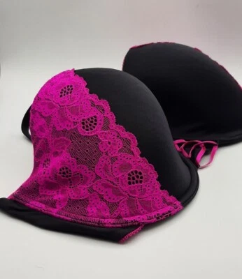 Sujetador La SENZA 38DD negro y magenta detalles de encaje cruzado delantero push up Foto 1 de 4