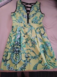 Nanette Lepore Womens Cotton Floral Sleeveless A-Line Dress Neoprene Green 12 L - Picture 1 of 7