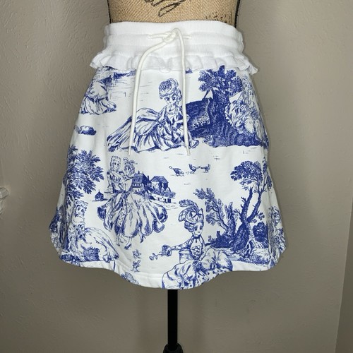 Moschino Couture Milano Minigonna Blu e Bianco Toile Cotone Felpa Pile Lg