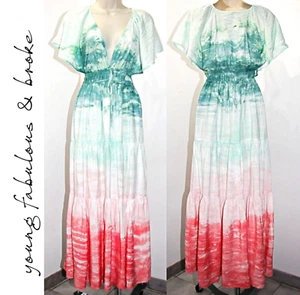 YFB Mara Flutter Sleeve Deep V-Neck Maxi Dress  EVERGLADE PAINT BRUSH WASH  sz M - Picture 1 of 17