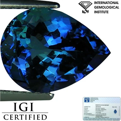 3.64 Ct IGI Certified AAA Natural D Block Tanzanite Green Blue Violet Pear Cut - Image 1 of 4