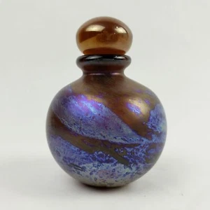 Vintage Iridescent Copper Bronze & Blue Glass Perfume Bottle with Stopper - Picture 1 of 10