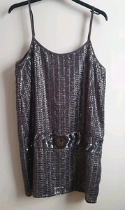 Forever 21 Silver Sequin Strappy Mini Dress Size M Sparkly Y2K 20s Party Womens - Picture 1 of 19