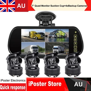 7" Mirror Monitor Windscreen Suction 4x IR Backup Camera KIt For Caravan Trailer - Picture 1 of 19