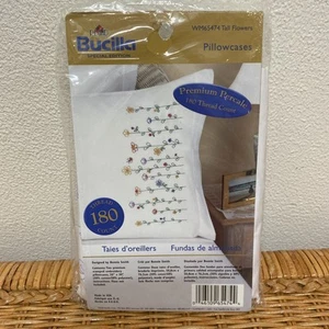 TALL FLOWERS Stamped Premium Pillowcases #WM65474 by Bucilla for Embroidery - Picture 1 of 5