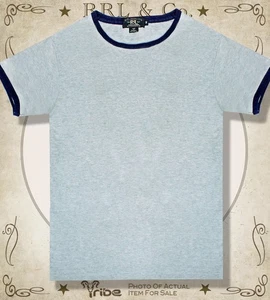 T-shirt RRL Ralph Lauren uomo grigia erica orlo indaco slub ringer maglietta made in USA - Foto 1 di 3