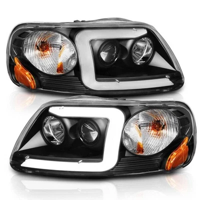 Faros proyectores ANZO para Ford F-150 1997-2003 con barra de luz carcasa negra Foto 1 de 4