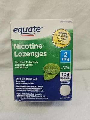 Pastilha de nicotina Equate 2 mg, auxílio para parar de fumar, sabor menta, 108 unidades sem corante - Imagem 1 de 4