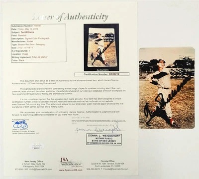 Ted Williams signed 3x5 Photo Boston Red Sox autograph ~ JSA - Image 1 of 4
