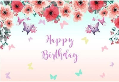 BUTTERFLIES FLOWERS RED PURPLE PERSONALISED BIRTHDAY PARTY BANNER BACKDROP - Image 1 of 3