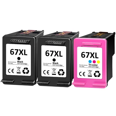 1-3PK 67-XL  67XL XXL Black & Color Ink for HP Deskjet 4155e Plus 4122 4132 4155 - Image 1 of 3