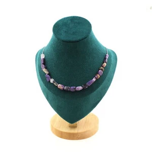 Charoite Beads Necklace 20 Pieces From Russia. Stainless Steel Chain - Picture 1 of 5
