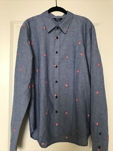 Splendid Gray Malin Mens M Chambray Button Up Shirt Embroidery Beach Umbrellas